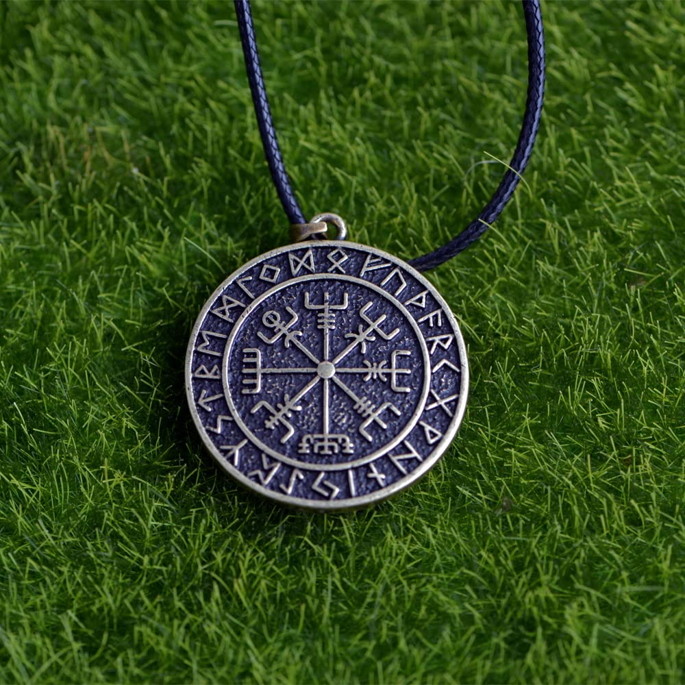 LANGHONG 1PCS Norse Viking Necklace For Men Compass Vegvisir Necklace Original Talisman Jewelry Antique Silver