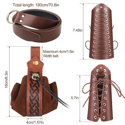 Jeyiour Men's Renaissance Costume Set Medieval Shirt Pirate Outfit Cosplay Viking Ankle Pants Belt Pouch Armband Beige, Black X-Large