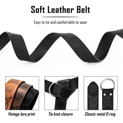 XZQTIVE Medieval Viking Belt for Men Embossed Leather Renaissance Knight Belt O Ring Costume Belts 0 Black Fit waist upto 56in