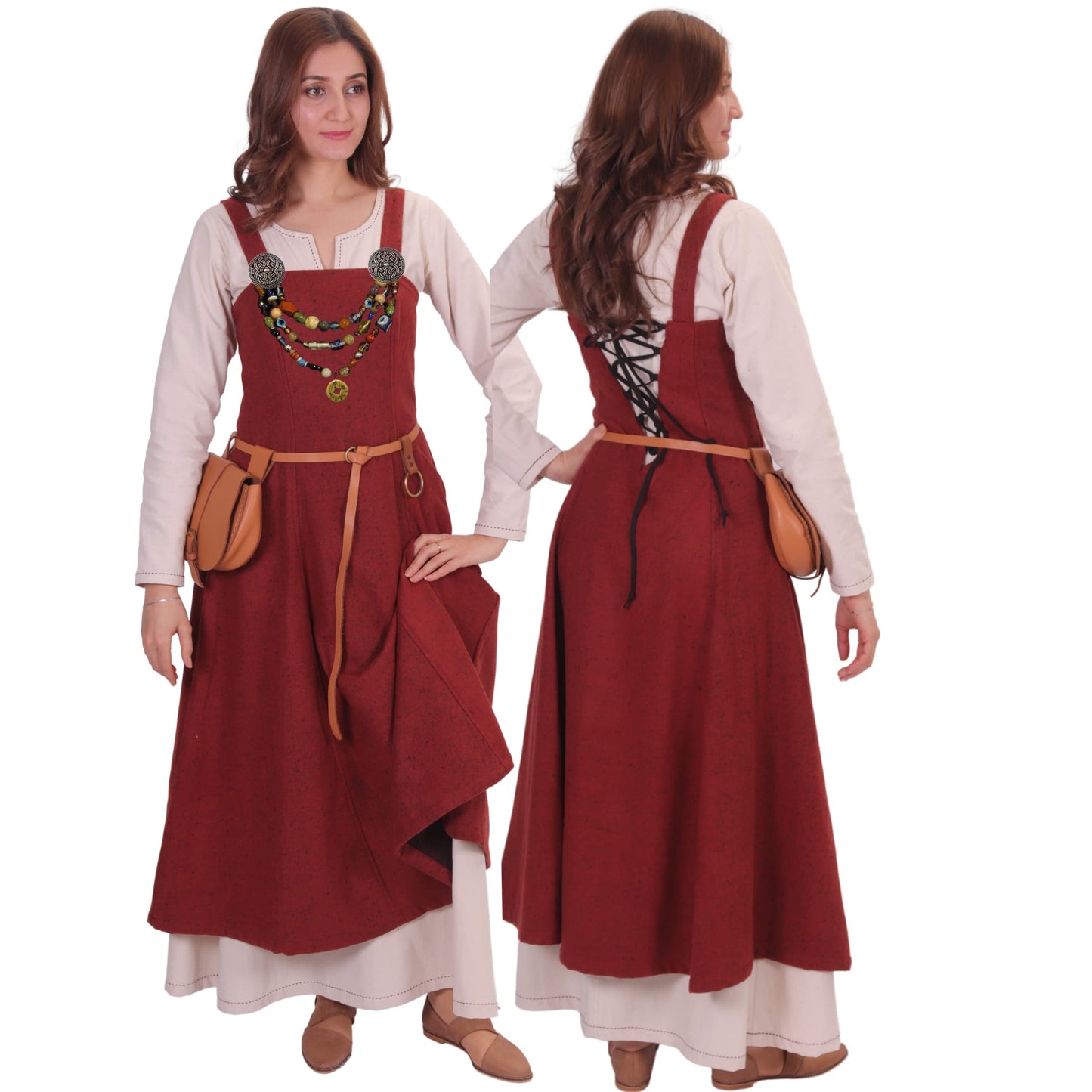 Wool Viking Apron Overdress with Laced Back