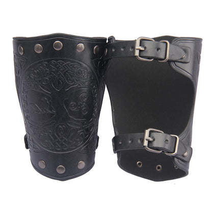 GelConnie Leather Gauntlet Wristband Viking Leather Arm Guard Medieval Armor Bracers Leather Armband Wrist Guards Cosplay Black Leather Bracers