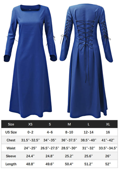 Wine Medieval Linen Dress for Women with Lace Up Costume
