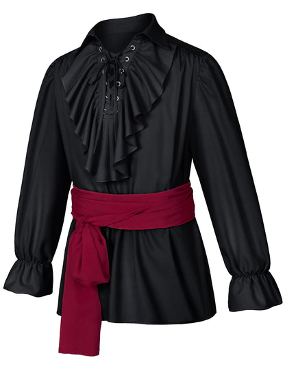 Men's Renaissance Victorian Medieval Pirate Shirt Lace Up Costume Top