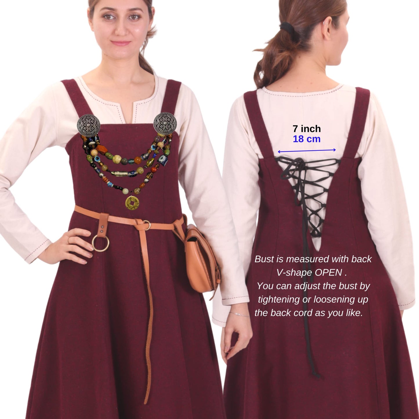 Wool Viking Apron Overdress with Laced Back