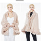 Faux Fur Shawl Wrap Stole Capelet Bridal Winter Wedding with Hook Hooded-black