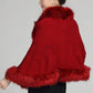 Faux Fur Shawl Wrap Stole Capelet Bridal Winter Wedding with Hook Hooded-black