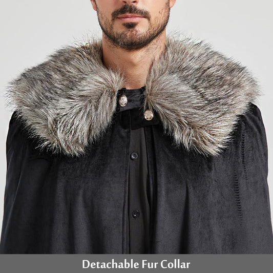 Mens Medieval Viking Cloak Fur Cape Cosplay Costume