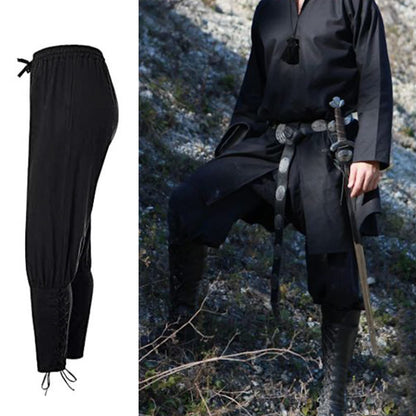 Men's Ankle Banded Pants Medieval Viking Navigator Pirate Costume Trousers Renaissance Gothic Pants Large Black-short