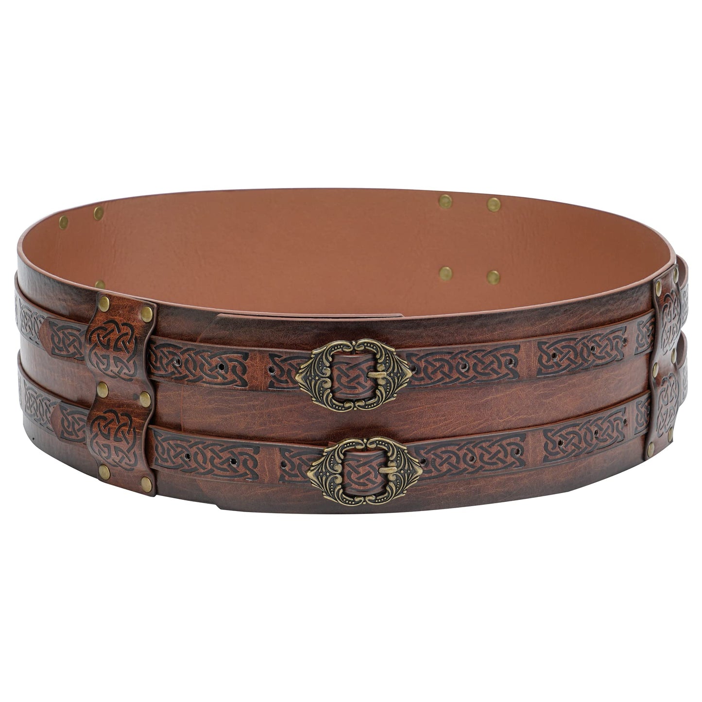 Knotwork Embossed Viking Wide Belt Double-Buckle Thane's Belt