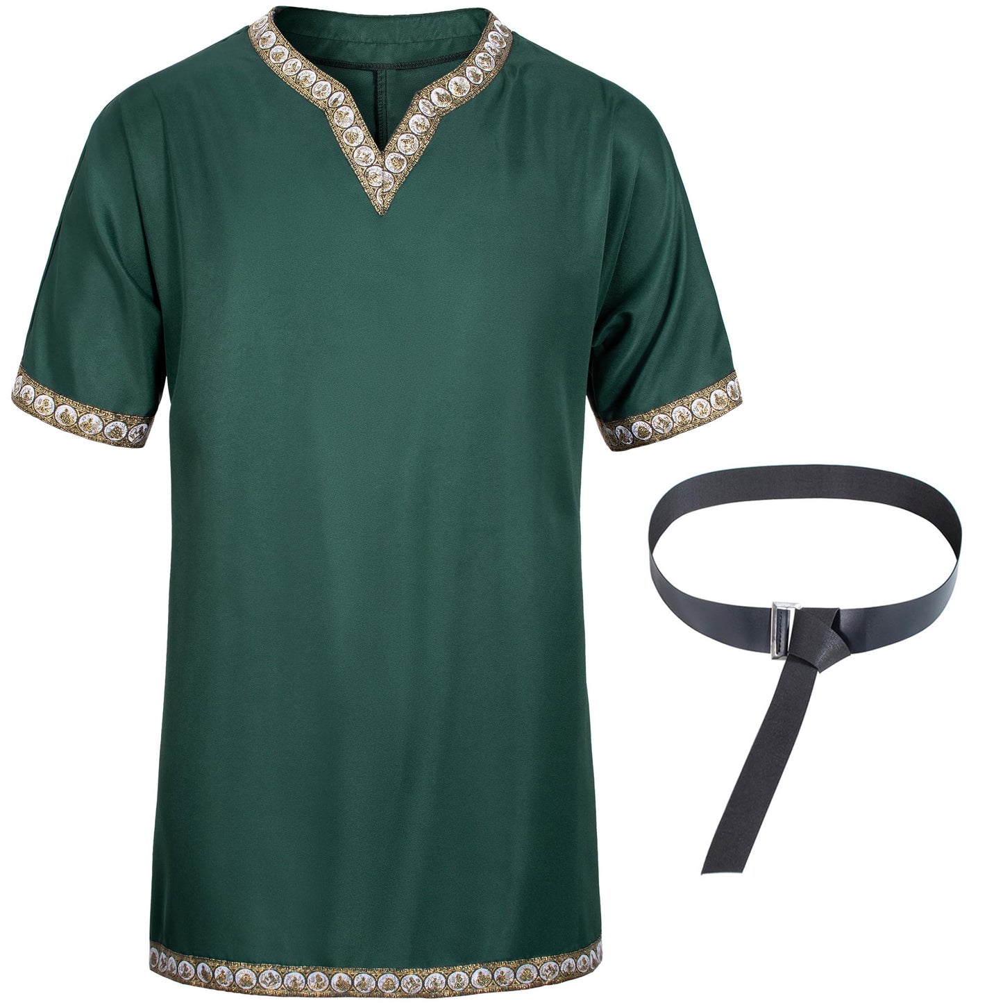 TOGROP Mens Medieval Costume Viking Tunic Knight Warrior Renaissance Shirts with Belt X-Large Green