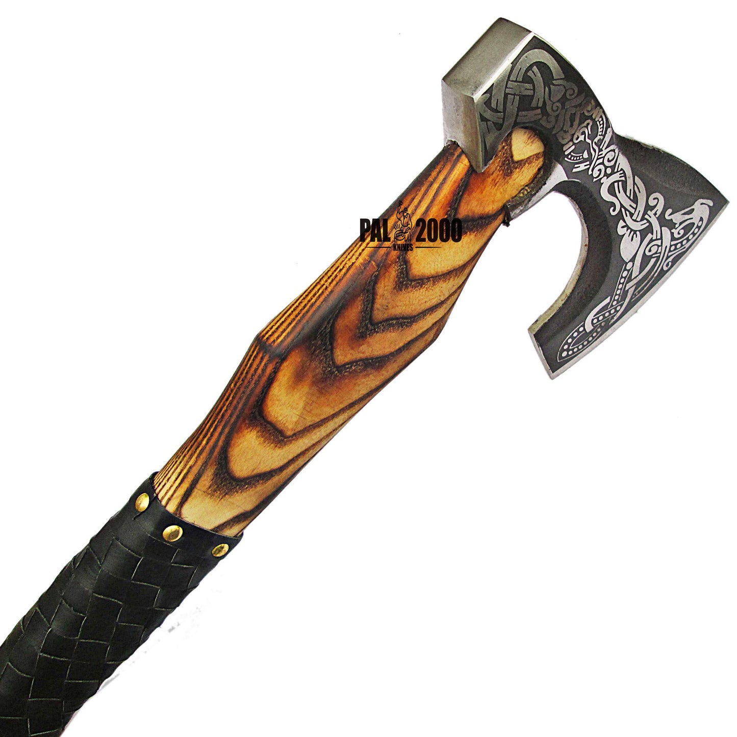 Knotwork Etched Throwing Axe with Wood Handle