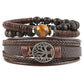 HZMAN Genuine Leather Tree of life Bracelets Men Women, Tiger Eye Natural Stone Lava Rock Beads Ethnic Tribal Elastic Bracelets Wristbands Classic Set