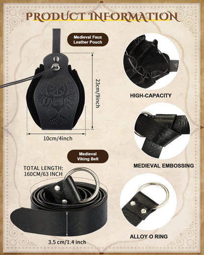 2 Pcs Medieval Viking Belt Leather Belt Pouch Renaissance Leather Belt Medieval Bag Renaissance Accessories Brown Fancy