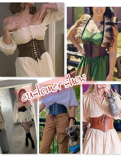 Womens Corset Belts Lace-up Tied Waspie Belt Retro Waist Cinch Belt