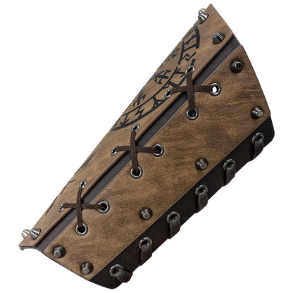 HiiFeuer Medieval Embossed Arm Bracers, Retro Faux Leather Knight Arm Gauntlets, Vintage Renaissance Arm Guards Brown C