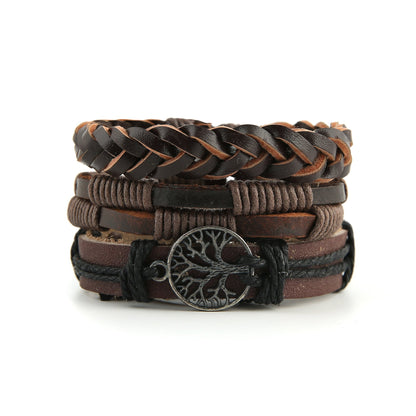 HZMAN Genuine Leather Tree of life Bracelets Men Women, Tiger Eye Natural Stone Lava Rock Beads Ethnic Tribal Elastic Bracelets Wristbands Classic Set