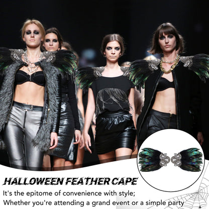 Ramede 4 Pcs Feather Epaulet Shrug Shoulder Strap Feather Cape for Bride Wedding Valentine's Day Angel Costumes Party Gift Black Feather With Beads