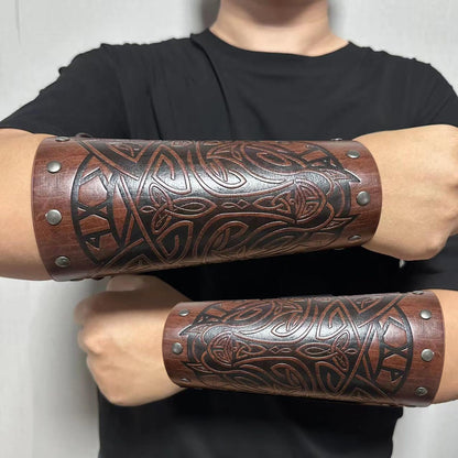 JAOYU Leather Bracer Medieval Vambrace Wrist Armor Arm Cuff Viking Arm Guard Leather Gauntlet Wristband LARP Accessories 2PCS Jyph060-brown