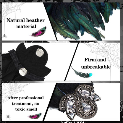 Ramede 4 Pcs Feather Epaulet Shrug Shoulder Strap Feather Cape for Bride Wedding Valentine's Day Angel Costumes Party Gift Black Feather With Beads