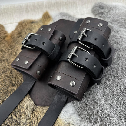 HiiFeuer Medieval Faux Leather Double Back Sword Frog, Mercenary Adjustable Sword Holster, Middle Ages Back Sword Holster Brown a