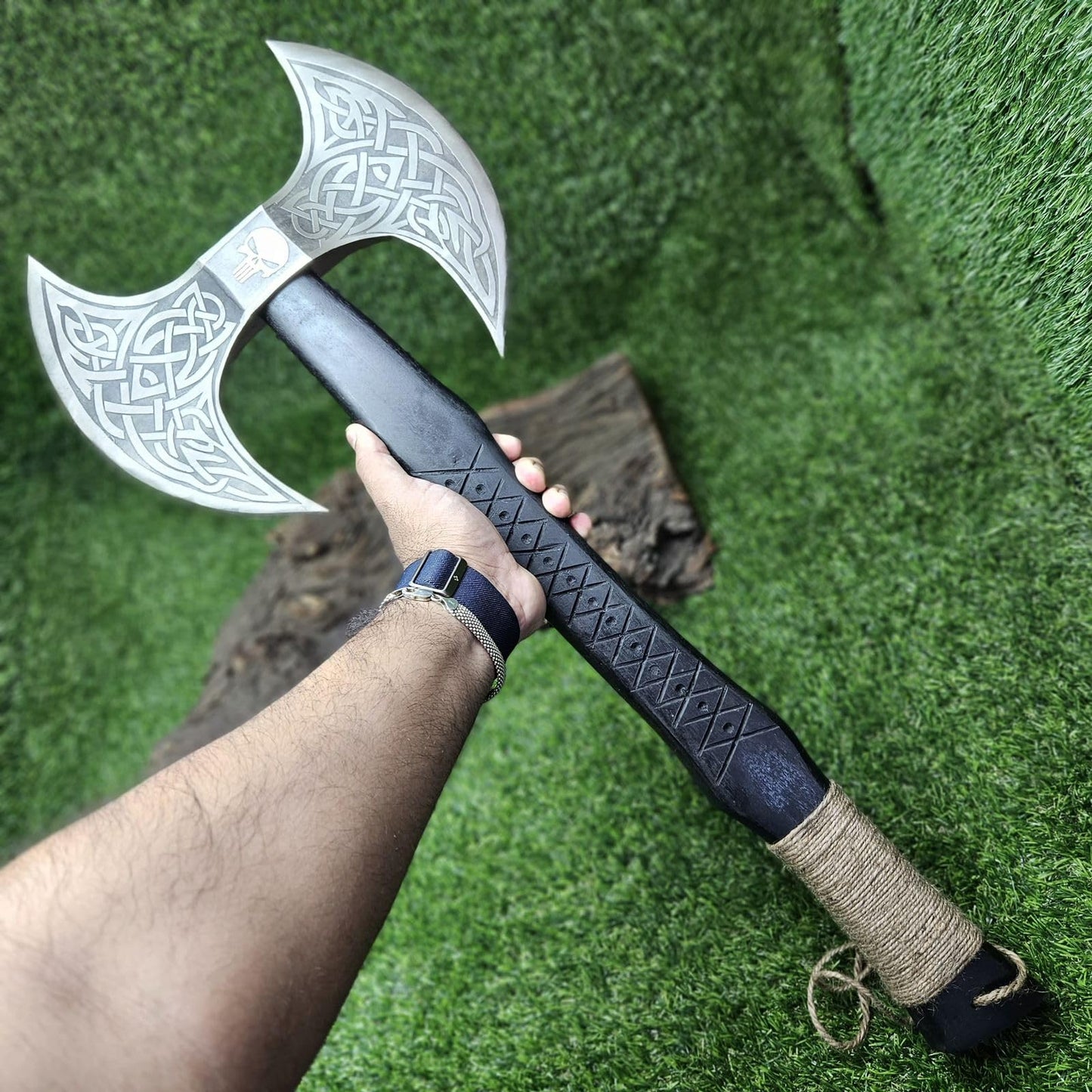 AX-7000 Custom Gift Forged Carbon Steel Viking Axe with Rose Wood Shaft, Viking Bearded Camping Axe (AX-7000) (AX-7000) AX-7000