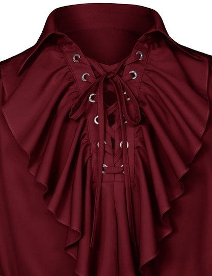 Men's Renaissance Victorian Medieval Pirate Shirt Lace Up Costume Top