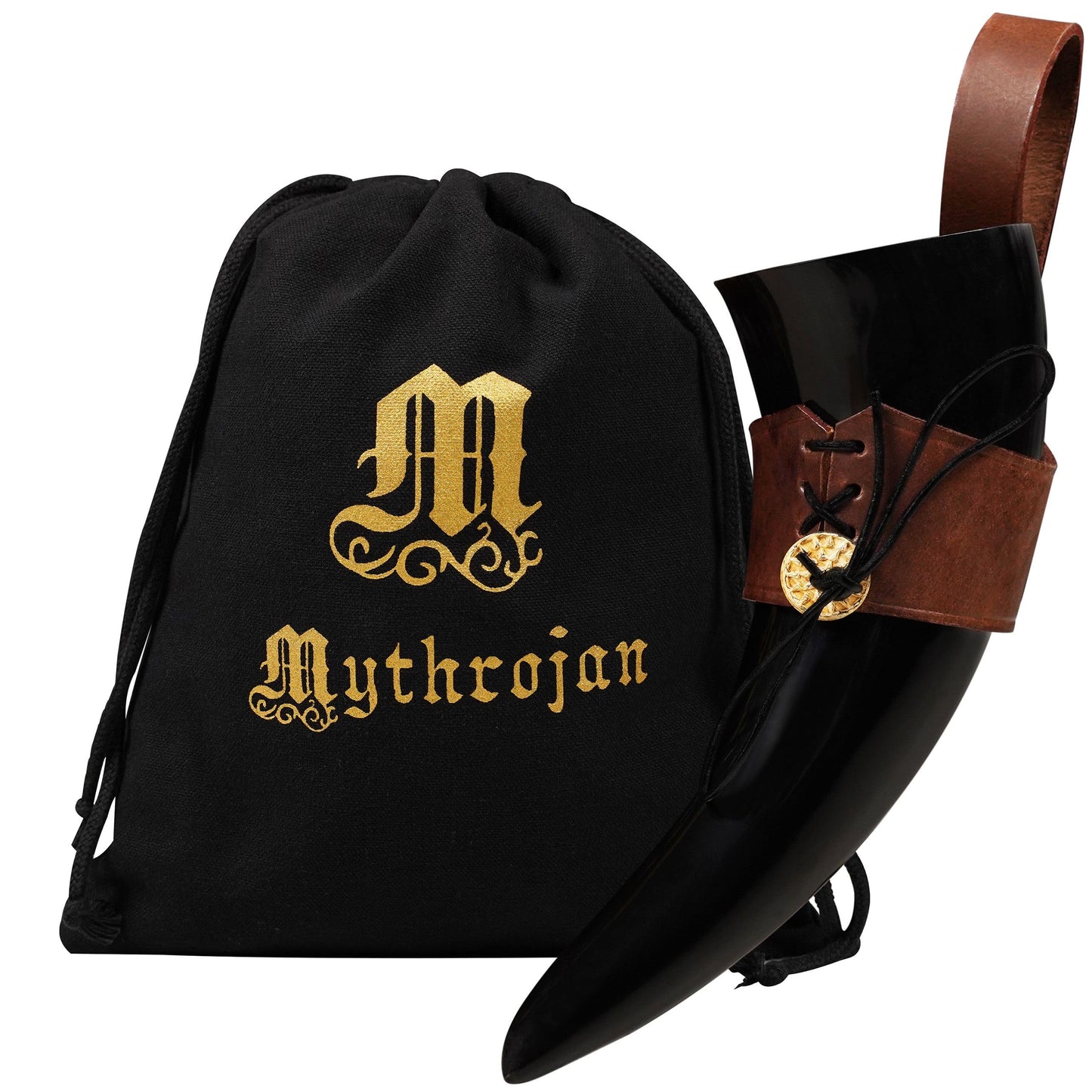 Mythrojan Viking Drinking Horn Black Medieval Beer Drinking Horn Authentic Drinking Horn with Strap Norse Beer Horn Small Drinking Horn Mug Viking Ale Horn Cup 250 ml Viking Drink Horn Replica 8oz 250 ML (Black Strap)