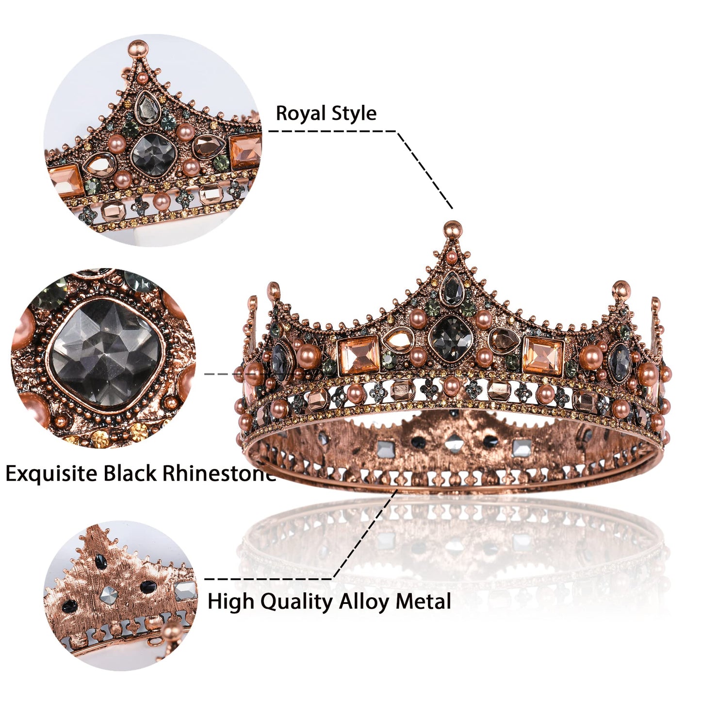 TOBAAT King Crowns for Men - Baroque Vintage Rhinestone Crystal Crown, Men's Full Kings Crown for Theater Prom Party Gold