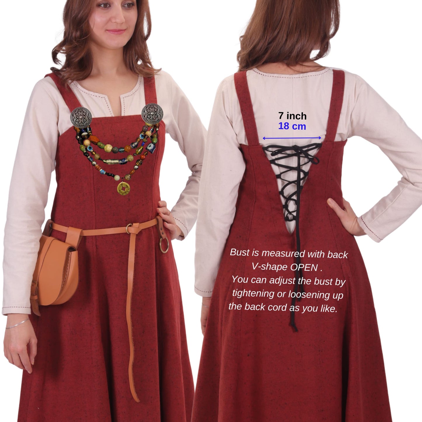 Wool Viking Apron Overdress with Laced Back