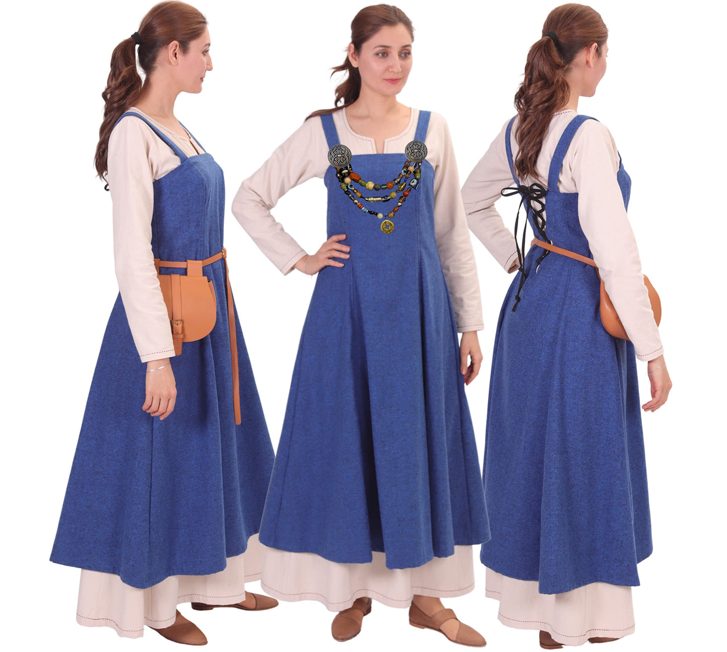 Wool Viking Apron Overdress with Laced Back