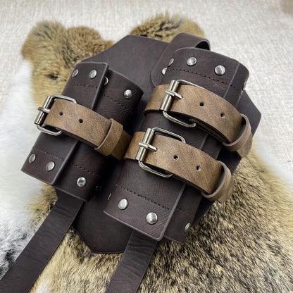 HiiFeuer Medieval Faux Leather Double Back Sword Frog, Mercenary Adjustable Sword Holster, Middle Ages Back Sword Holster Brown a