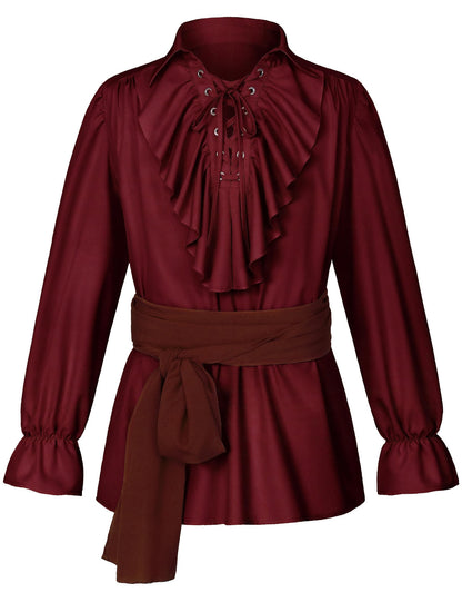 Men's Renaissance Victorian Medieval Pirate Shirt Lace Up Costume Top