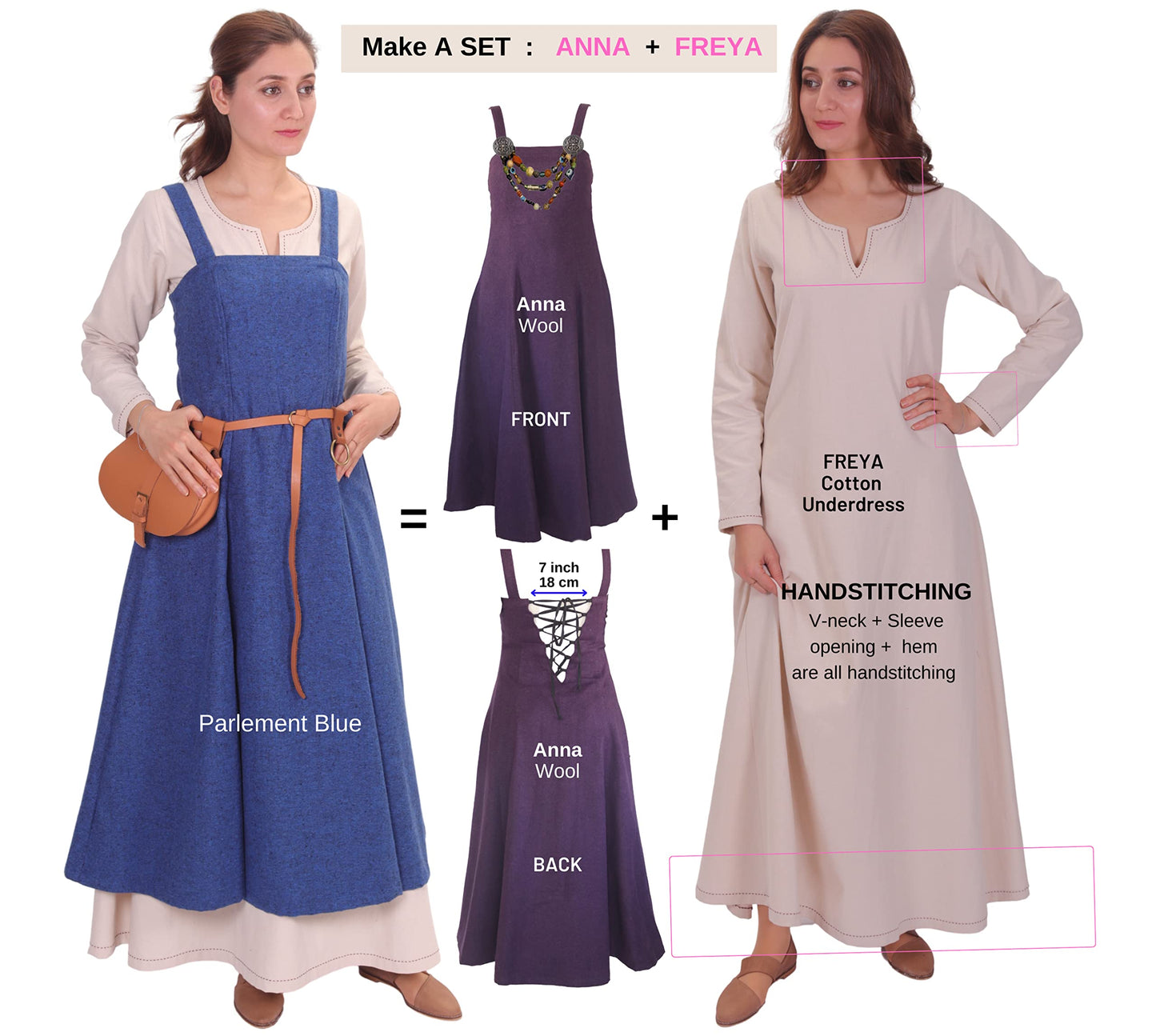 Wool Viking Apron Overdress with Laced Back