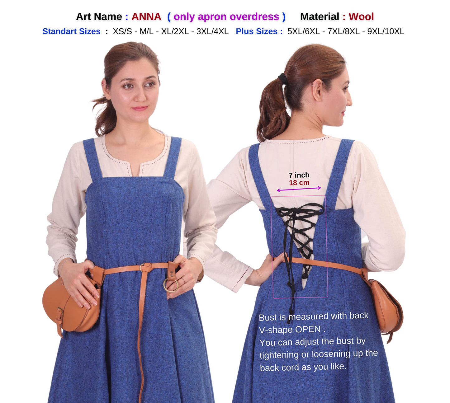 Wool Viking Apron Overdress with Laced Back