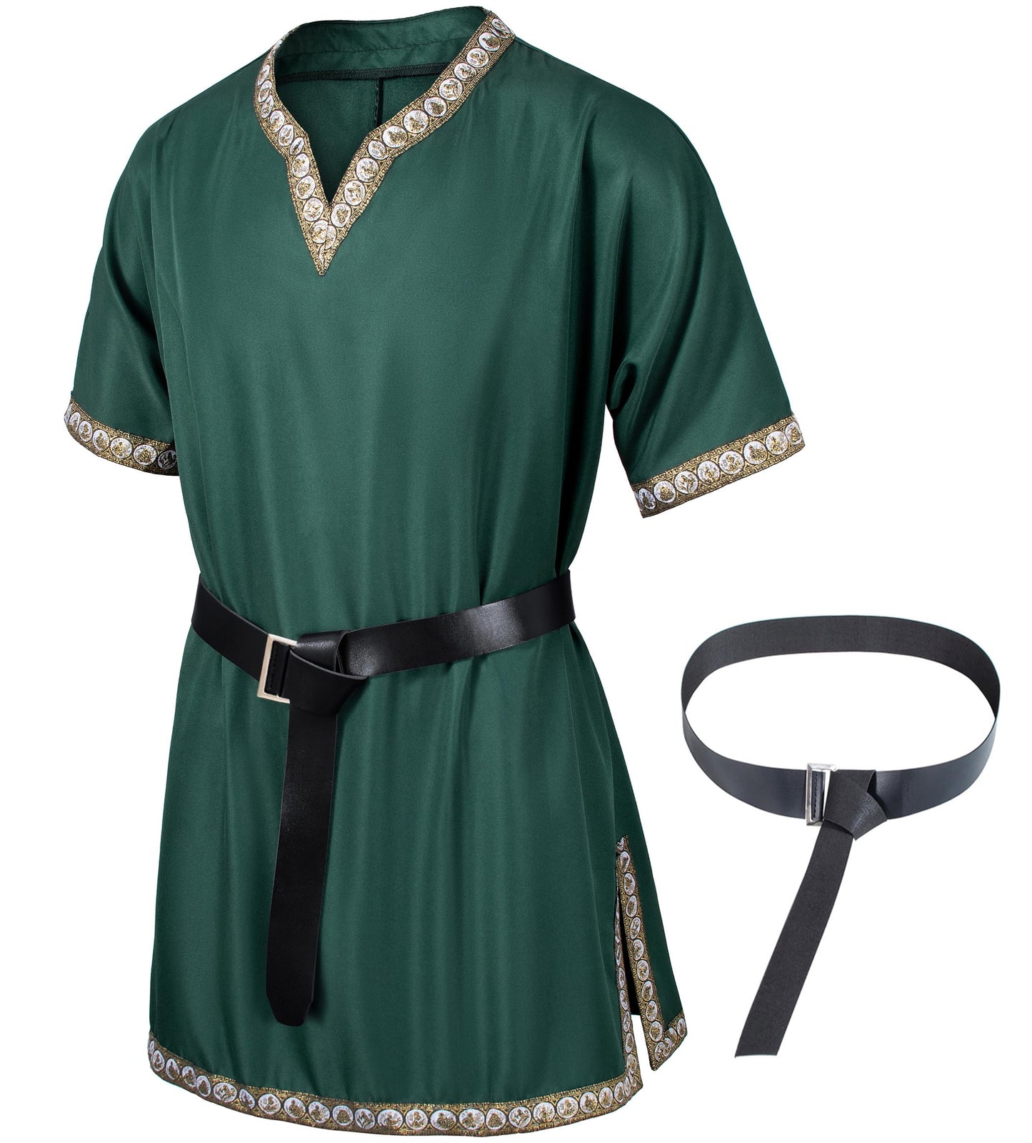 TOGROP Mens Medieval Costume Viking Tunic Knight Warrior Renaissance Shirts with Belt X-Large Green