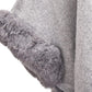 Women Winter Fashion Faux Fur Trim Layers Hooded Cardigan Warm Cape Sweater Cloak Navy