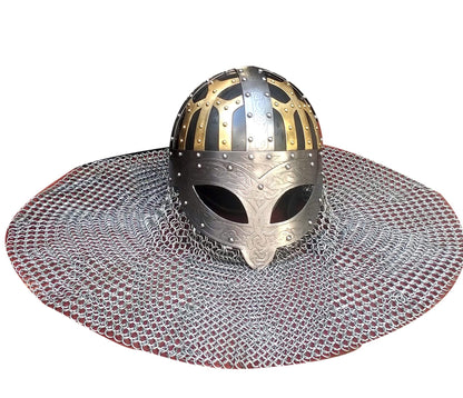 Viking Helmet Solid Steel and Brass Helmet