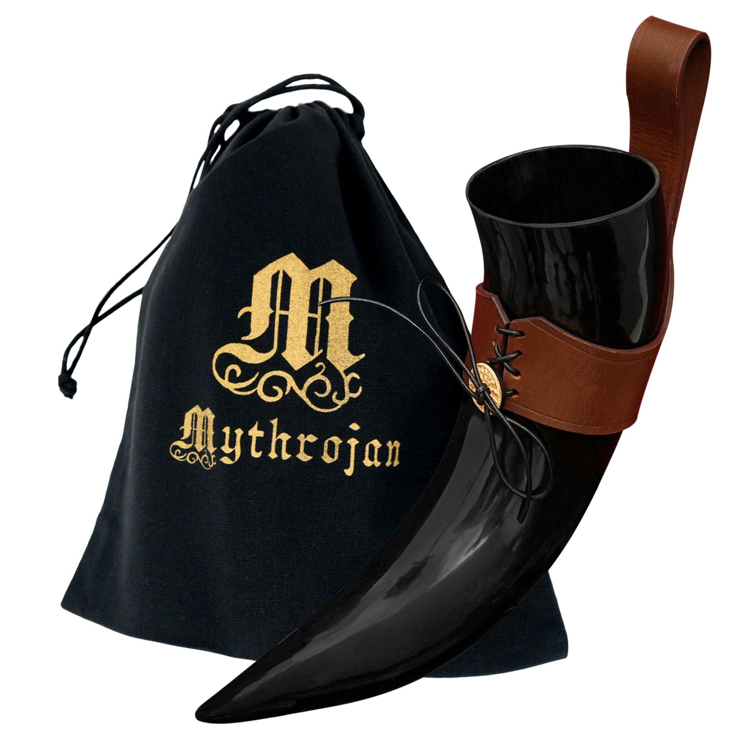 Mythrojan Viking Drinking Horn Black Medieval Beer Drinking Horn Authentic Drinking Horn with Strap Norse Beer Horn Small Drinking Horn Mug Viking Ale Horn Cup 250 ml Viking Drink Horn Replica 8oz 250 ML (Black Strap)