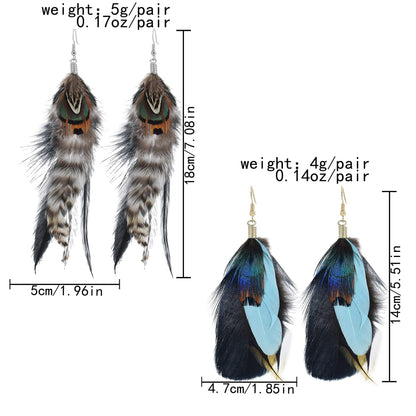 Punk Vintage Long Tassel Feather Beads Drop Wolf Tooth Pendant Earring Fish Hook Earrings Brown A