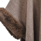 Women Winter Fashion Faux Fur Trim Layers Hooded Cardigan Warm Cape Sweater Cloak Navy