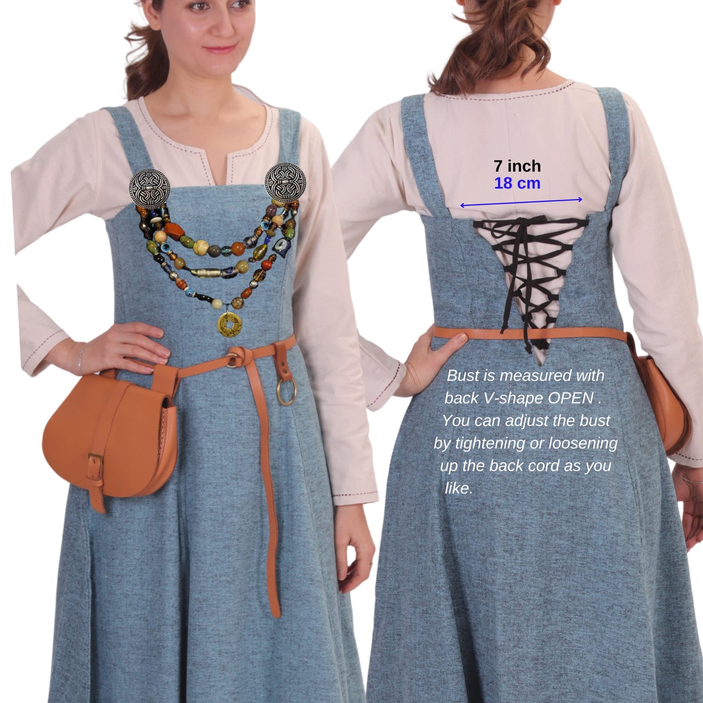 Wool Viking Apron Overdress with Laced Back