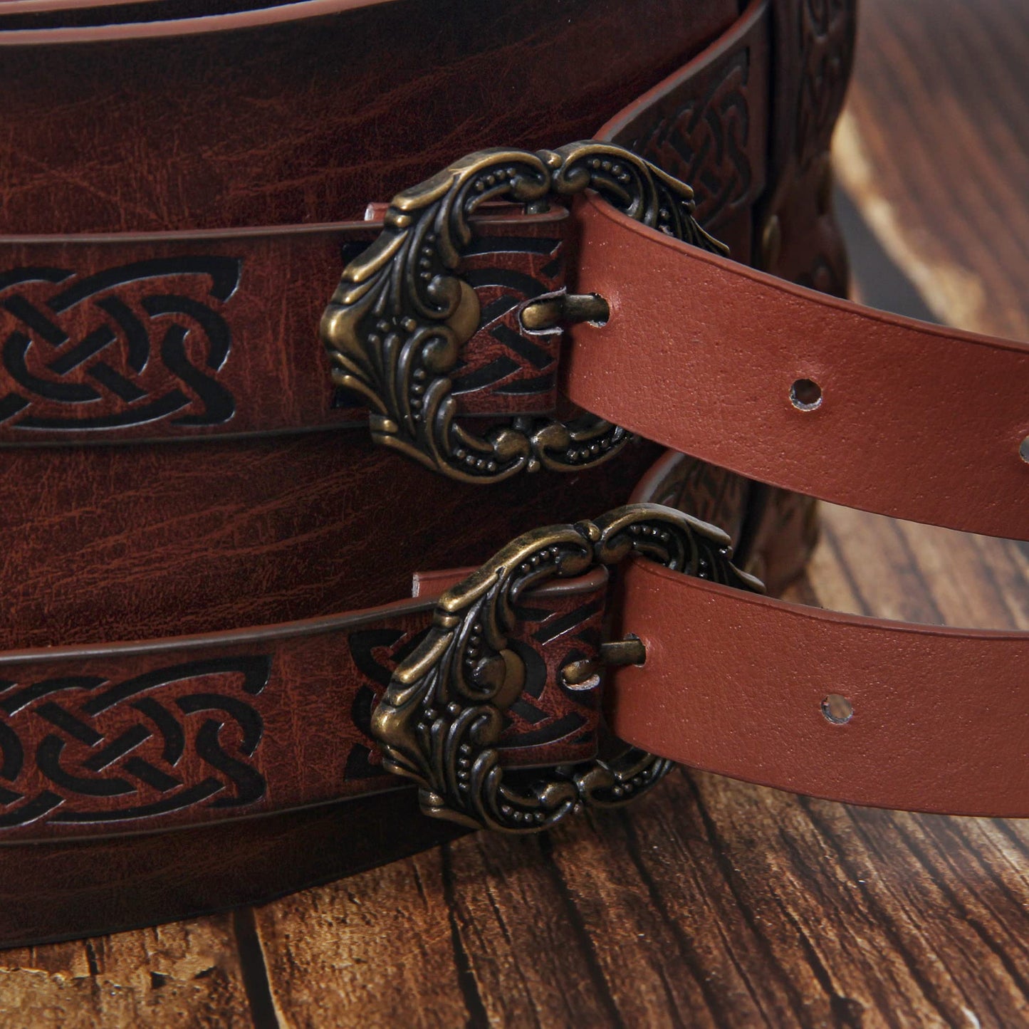 Knotwork Embossed Viking Wide Belt Double-Buckle Thane's Belt