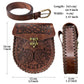 Medieval Viking Embossed O Ring Belt with Nordic Embossed Belt Bag