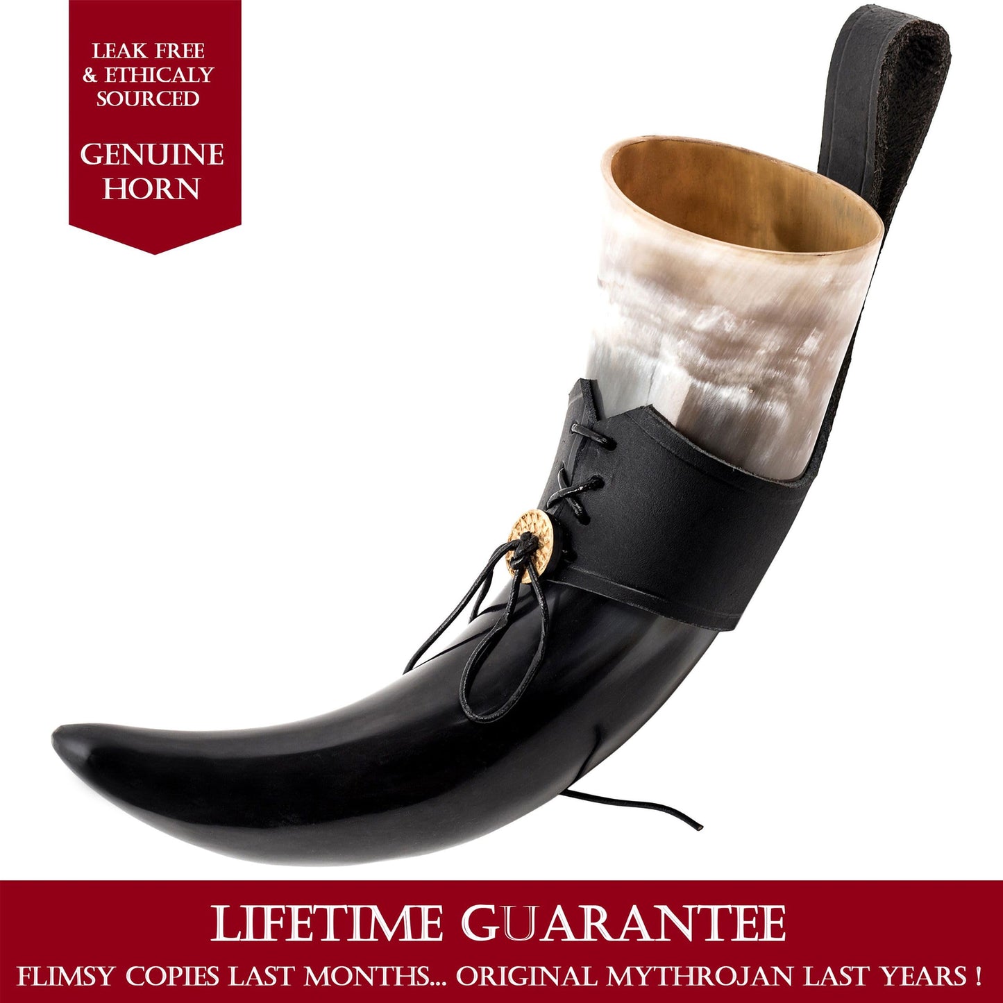 Mythrojan Viking Drinking Horn Black Medieval Beer Drinking Horn Authentic Drinking Horn with Strap Norse Beer Horn Small Drinking Horn Mug Viking Ale Horn Cup 250 ml Viking Drink Horn Replica 8oz 250 ML (Black Strap)