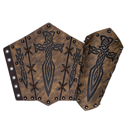HiiFeuer Medieval Embossed Arm Bracers, Retro Faux Leather Knight Arm Gauntlets, Vintage Renaissance Arm Guards Brown C