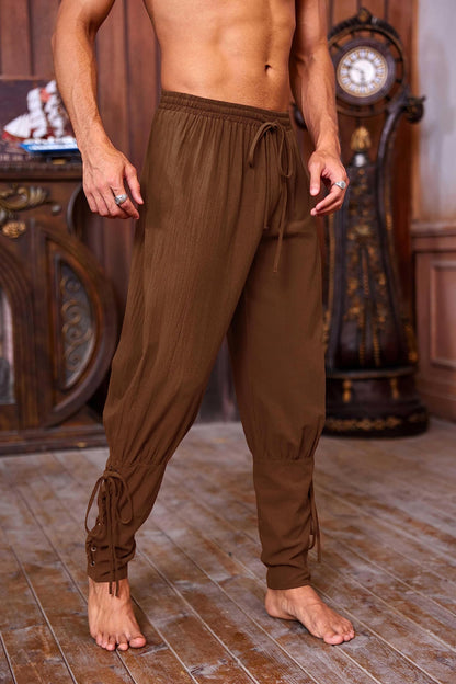 Meilidress Men's Ankle Banded Pants Medieval Viking Navigator Trousers Renaissance X-Large Brown