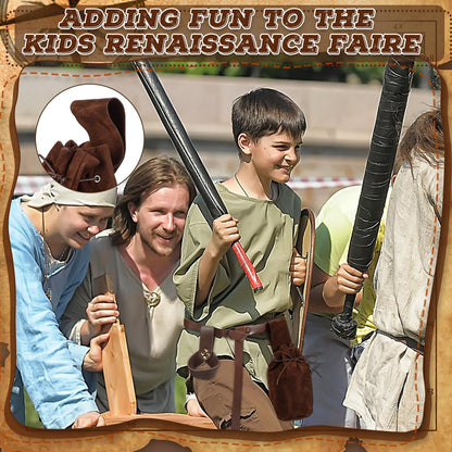 Sanwuta 3 Pcs Kids Viking Costume O Ring Medieval Viking Belt Renaissance Waist Bag Medieval Sword Holder for Halloween Brown Cool