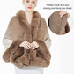 Faux Fur Shawl Wrap Stole Capelet Bridal Winter Wedding with Hook Hooded-black