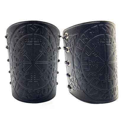 HiiFeuer Viking Vegvisir Embossed Leather Arm Armor 3 Colors LARP Gauntlet Leather Armor Bracer Brown