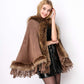 Faux Fur Shawl Wrap Stole Capelet Bridal Winter Wedding with Hook Hooded-black